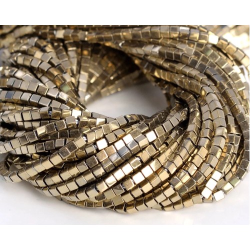Hematite Cube Light Gold Colour 3 mm