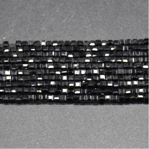 Tourmaline Black Faceted Cube Beads 2 mm