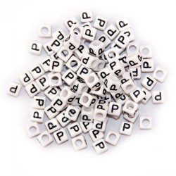 BLACK LETTER - P ON WHITE 6mm CUBE 10 pcs. pack BLACK LETTER - P ON WHITE 6mm CUBE 10 pcs. pack