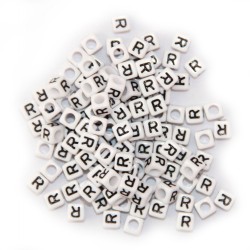 BLACK LETTER - R ON WHITE 6mm CUBE 10 pcs. pack BLACK LETTER - R ON WHITE 6mm CUBE 10 pcs. pack