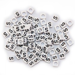 BLACK LETTER - S ON WHITE 6mm CUBE 10 pcs. pack BLACK LETTER - S ON WHITE 6mm CUBE 10 pcs. pack