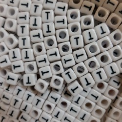 BLACK LETTER - T ON WHITE 6mm CUBE 10 pcs. pack BLACK LETTER - T ON WHITE 6mm CUBE 10 pcs. pack