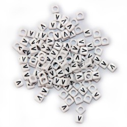 BLACK LETTER - V ON WHITE 6mm CUBE 10 pcs. pack BLACK LETTER - V ON WHITE 6mm CUBE 10 pcs. pack