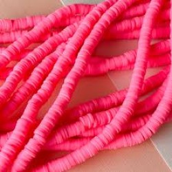 Polymer Clay Washer Heishi ~6 mm  Rose Neon Polymer Clay Washer Heishi ~6 mm  Rose Neon