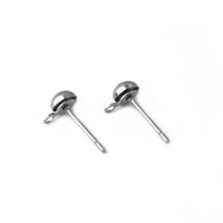 Earring Studs Half Round 4mm Rhodium Plated Brass Earring Studs Half Round 4mm Rhodium Plated Brass