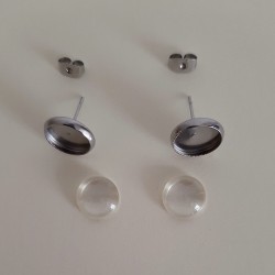EARRING BASES with GLASS LENS 10 mm Stainless Steel EARRING BASES with GLASS LENS 10 mm Stainless Steel