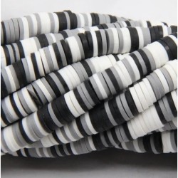 Polymer Clay Washer Heishi ~4 mm Black  White Grey Polymer Clay Washer Heishi ~4 mm Black  White Grey