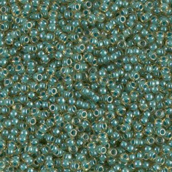 ROUND ROCAILLE 11/0 Turquoise Lined Lt. Topaz Luster  374 ROUND ROCAILLE 11/0 Turquoise Lined Lt. Topaz Luster  374