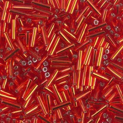 Bugles #2 - 6 x 1,7 mm Flame Red Silver Lined 10 Bugles #2 - 6 x 1,7 mm Flame Red Silver Lined 10