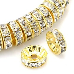 CRYSTAL RHINESTONES RONDELLE  Gold Colour 10mm CRYSTAL RHINESTONES RONDELLE  Gold Colour 10mm