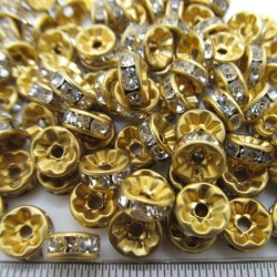 CRYSTAL RHINESTONES RONDELLE  Gold Colour 8mm CRYSTAL RHINESTONES RONDELLE  Gold Colour 8mm