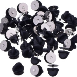 BADGE PIN Set  Rhodium Colour w. Black Silicone Back BADGE PIN Set  Rhodium Colour w. Black Silicone Back