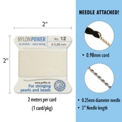GRIFFIN NYLON BD CORD  WHITE SIZE 12- 2M- 0.98MM GRIFFIN NYLON BD CORD  WHITE SIZE 12- 2M- 0.98MM